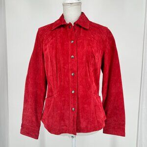 Coldwatercreek  Cherry Red Suede Jacket Button Downsize S